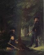 Georg Friedrich Kersting Theodor Korner,Friedrich Friesen and Heinrich Hartmann on Picket Duty oil on canvas